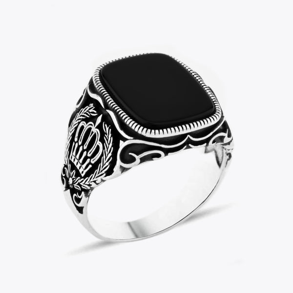 Onyx Stone King Crown Design Sterling Silver Ring CLMR0251