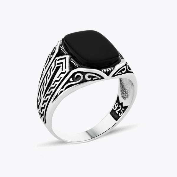 Black Onyx Stone Men's Sterling Silver Ring CLMR0258