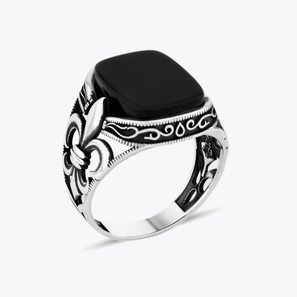 Black Onyx Stone Men's Sterling Silver Ring CLMR0262
