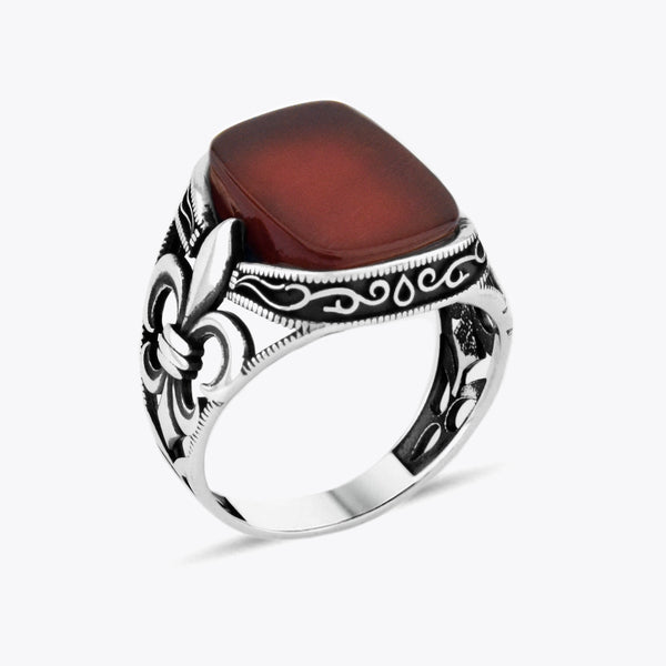 Agate Stone Men's Sterling Silver Ring CLMR0264