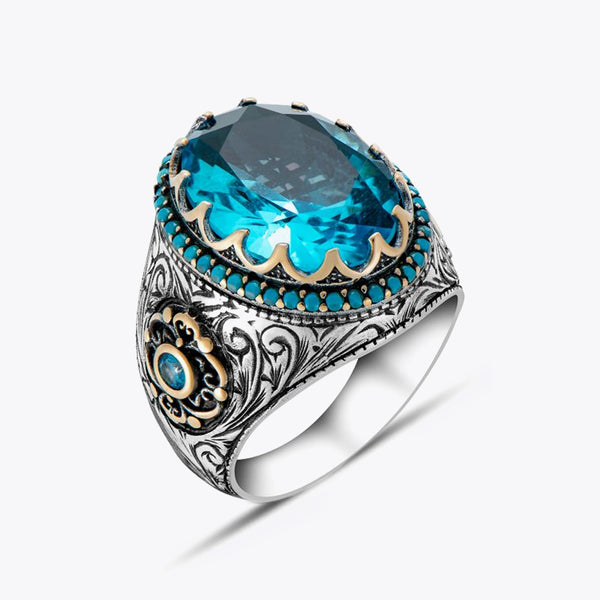 Blue Stone Handmade 925 Sterling Silver Ring LMR007