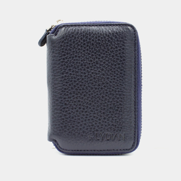 Navy Blue Zip-Lined Genuine Leather Card Holder BLW796-L