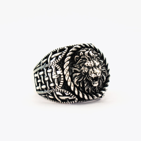 Lion Figured Signet Ring- 925 Sterling Silver